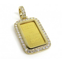 10k Yellow Gold Large Diamond Frame W/ 24k Credit Suisse Bar Pendant 1.35ct