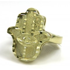 10k Yellow Gold Diamond Cut Hamsa Ring 