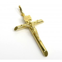 14k Yellow Gold Large Jesus Tube Cross Pendant