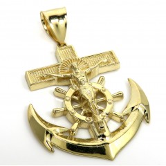 10k Yellow Gold Large Anchor Jesus Pendant