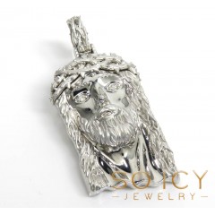 925 Sterling Silver Large Diamond Classic Thorn Jesus Pendant 0.05ct