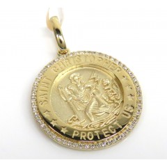 14k Yellow Gold Diamond Mini Saint Christopher Protect Us Coin Pendant 0.16ct