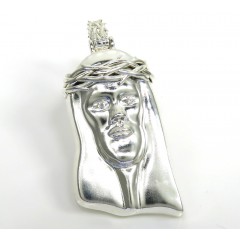 925 Sterling Silver Large Cz Smooth Jesus Pendant 0.05ct