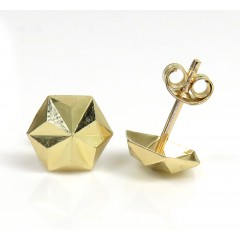 14k Yellow Gold Diamond Cut Mini Hexagon Earrings 