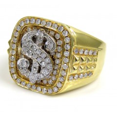 14k Gold Diamond Dollar Sign Money Ring 1.03ct