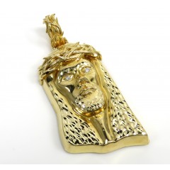 10k Yellow Gold Large Diamond Cut Jesus Pendant 0.05ct