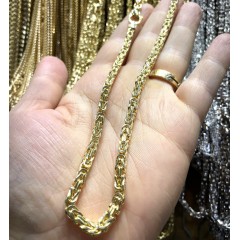 14k Yellow Gold Solid Byzantine Link Chain 22-26