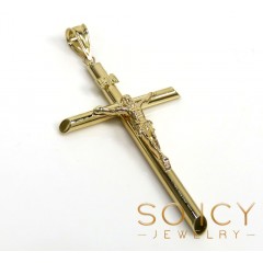 14k Yellow Gold Large Jesus Tube Cross Pendant 