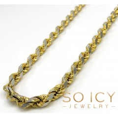 14k Two Tone Gold Diamond Cut Solid Rope Chain 20-26 Inch 4mm