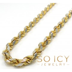 14k Two Tone Gold Diamond Cut Solid Rope Chain 20-26 Inch 6mm 