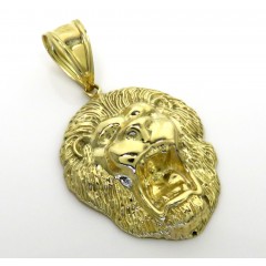 10k Yellow Gold Medium Closed Back 3d Lion Head Pendant