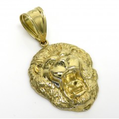 10k Yellow Gold Small Closed Back 3d Lion Head Pendant