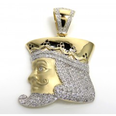 14k Gold Round Black & White Diamond King Of Clubs Head Pendant 0.90ct