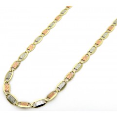 10k Tri Color Gold Solid Satin Mariner Link Chain 20 Inch 2mm