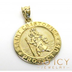 10k Yellow Gold Small Saint Christopher Protect Us Coin Pendant 