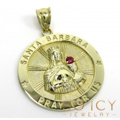 10k Yellow Gold Large Santa Barbara Pray For Us Red Cz Pendant 0.10ct