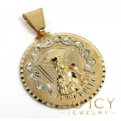 14k Two Tone Gold Xl Santa Barbara Ruby Cz Pendant 0.05ct