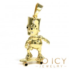 14k Yellow Gold Cz Bart Simpson Cartoon Pendant 0.50ct