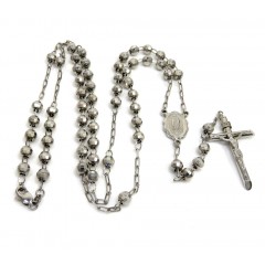 10k White Gold Diamond Cut Bead Rosary Chain 26 Inch 5mm