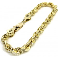 14k Yellow Gold Hollow Rope Bracelet 8.50 Inches 6.50mm