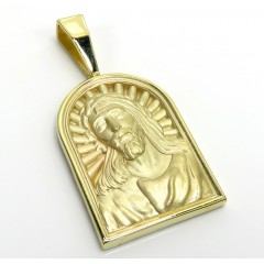 10k Yellow Gold Matte Cathedral Jesus Pendant 