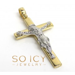 14k Two Tone Fancy Italian Jesus Cross Pendant