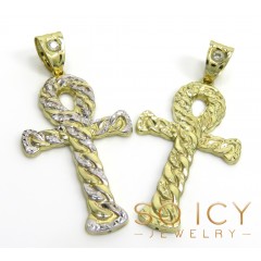 10k Yellow Gold Small Hollow Diamond Cut Cuban Ankh Cross 