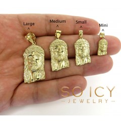 14k Yellow Gold Classic Mini- Large Size Jesus Face Pendant 