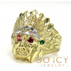 10k Two Tone Indian Chief Cz Head Ring 0.40ct