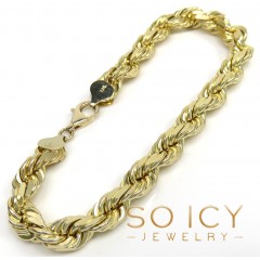 14k Yellow Gold Solid Diamond Cut Rope Bracelet 8.50 Inch 8mm