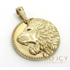 14k Gold Solid Filigree Lion Medallion Pendant 