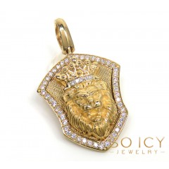 14k Gold Diamond Lion Shield Pendant 0.50ct 