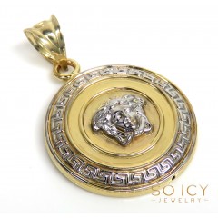 10k Two Tone Gold Round Halo Medusa Head Pendant 