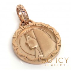 14k Gold Small Virgin Mary Round Pendant 