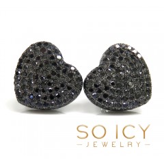 10k Black Gold Black Diamond Pave Heart Earrings 1.56ct