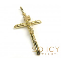14k Yellow Gold Medium Jesus Tube Cross Pendant 