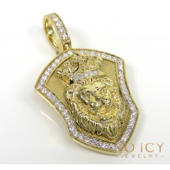 14k Gold Medium Diamond Lion Shield Pendant 1.25ct 
