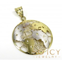 14k Two Tone Gold Medium Diamond Cut World Pendant