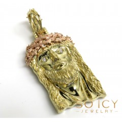 14k Two Tone Gold Medium Classic Thorn Jesus Pendant 0.03ct