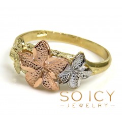 14k Tri Color Three Flower Ring 