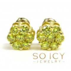 14k Gold Round 14 Canary Diamond Cluster 8mm Earrings 1.25ct