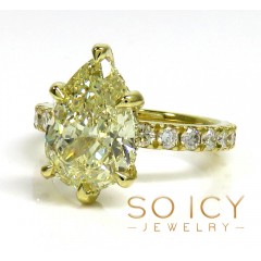 18k Yellow Gold Natural Yellow Pear & Round Cut Diamond Engagement Ring 3.42ct