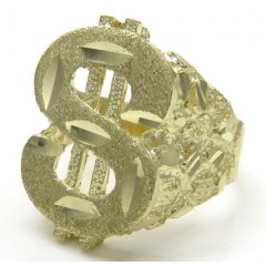 14k Yellow Gold Diamond Cut Nugget Dollar Sign Ring 