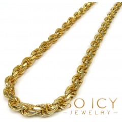 925 Yellow Sterling Silver Rope Link Chain 20-24 Inch 7mm