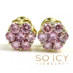 14k Gold Round 14 Pink Diamond Cluster 7mm Earrings 1.00ct