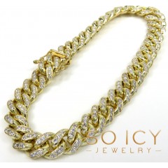 14k Solid Yellow Gold Diamond Miami Bracelet 7.50inch 8.20mm 3.00ct