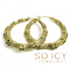 14k Yellow Gold Xl Hollow Bamboo Hoop Earrings