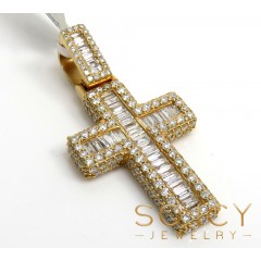 14k Yellow Gold Round & Baguette Diamond Cross 2.14ct