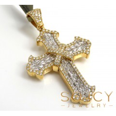 10k Yellow Gold Round & Baguette Diamond Cross 1.15ct