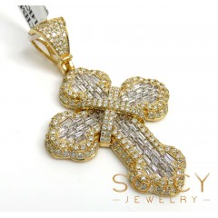 14k Yellow Gold Round & Baguette Diamond Cross 1.90ct